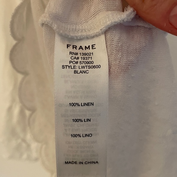 Frame • White Linen scalloped bell sleeve blouse size medium - Picture 7 of 8